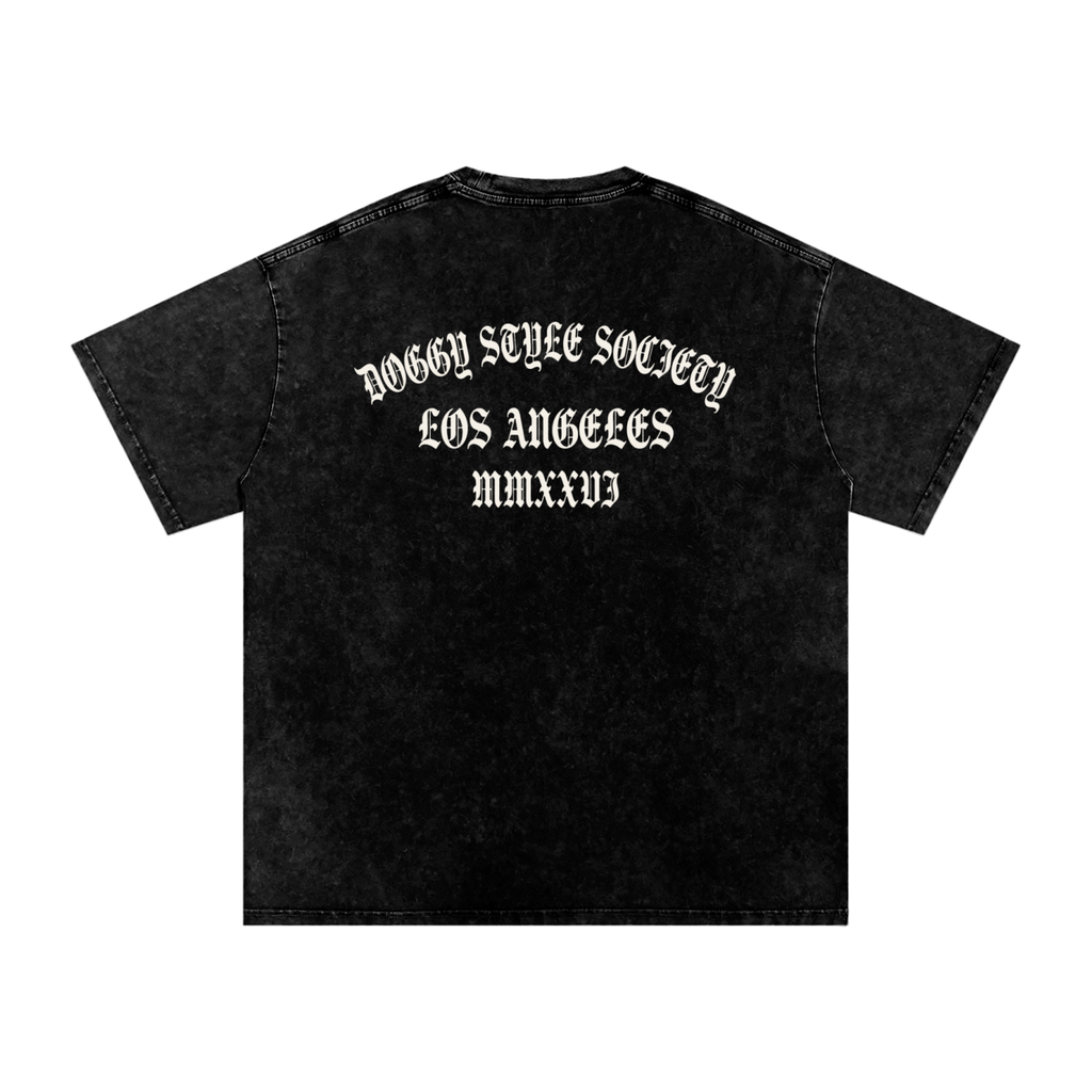 DSS LA Arch Oversized Snow Washed Tee - Washed Black - Bone-LA Rue