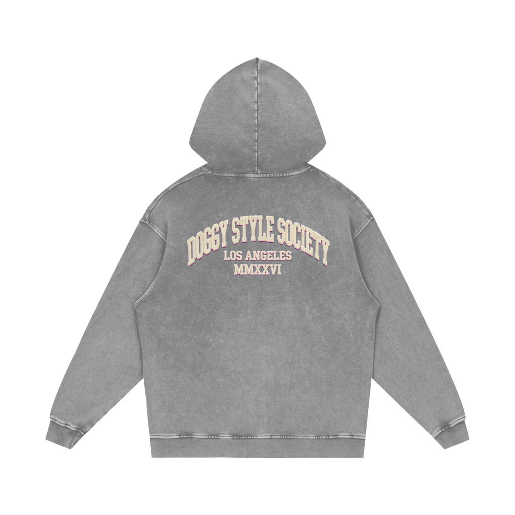 Doggy Style Societ- Varsity Vintage print- Luxury Snow Washed Loose Cotton Hoodie