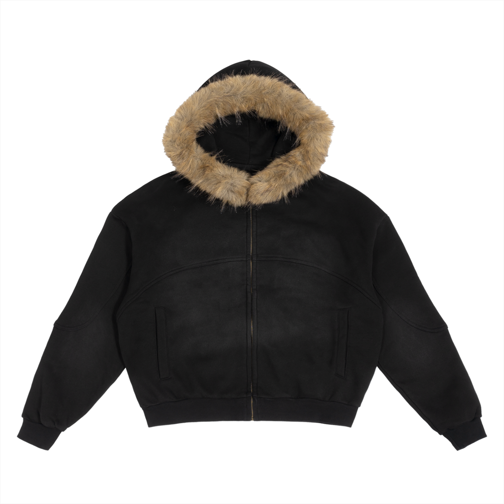 Sun Fade Boxy Detachable Fur Hoodie - Gothic - LA Rue Collection