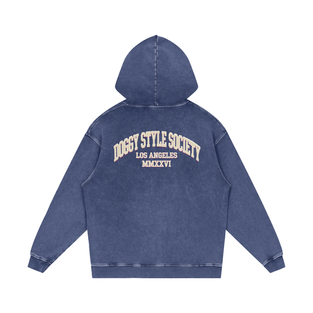 Doggy Style Societ- Varsity Vintage print- Luxury Snow Washed Loose Cotton Hoodie