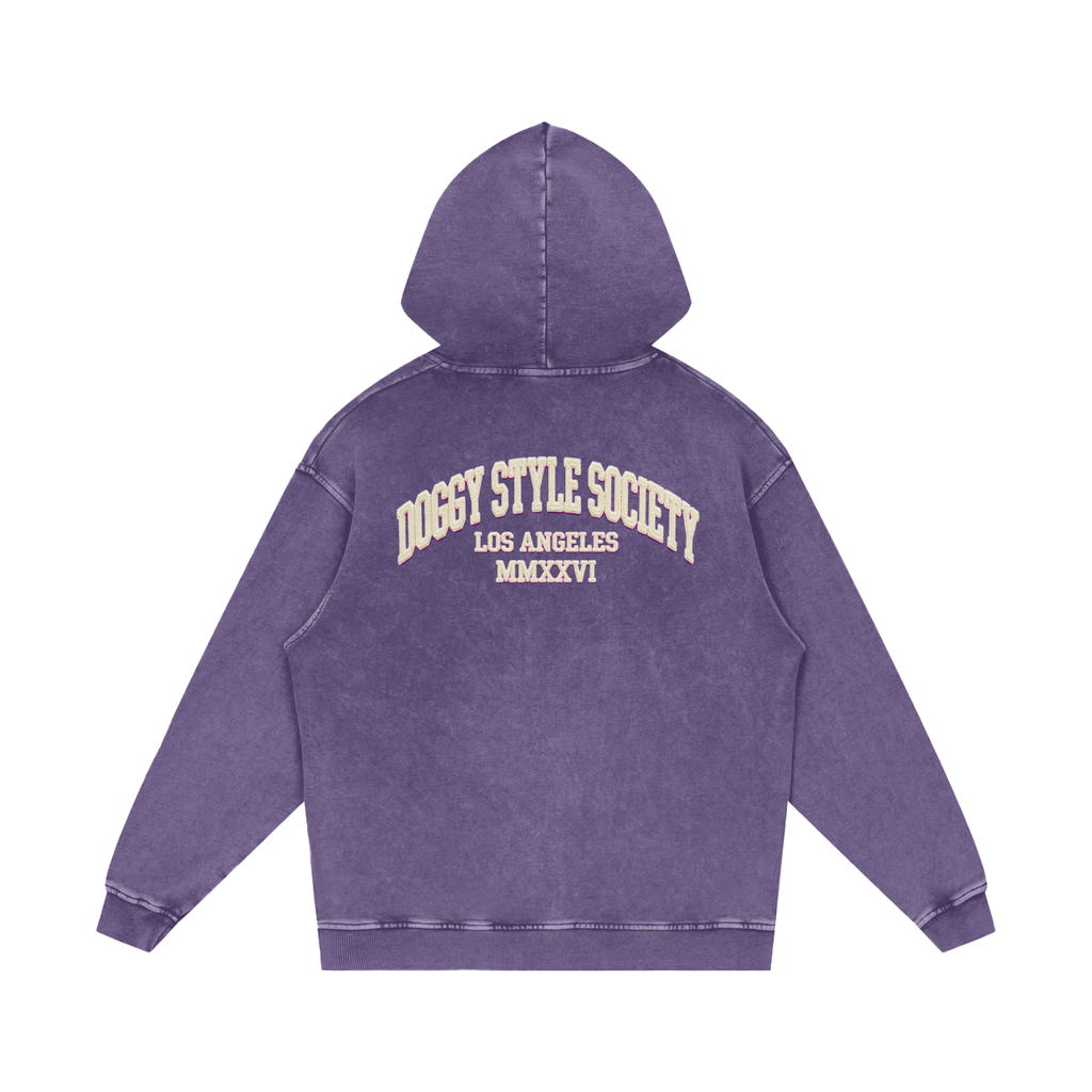 Doggy Style Societ- Varsity Vintage print- Luxury Snow Washed Loose Cotton Hoodie