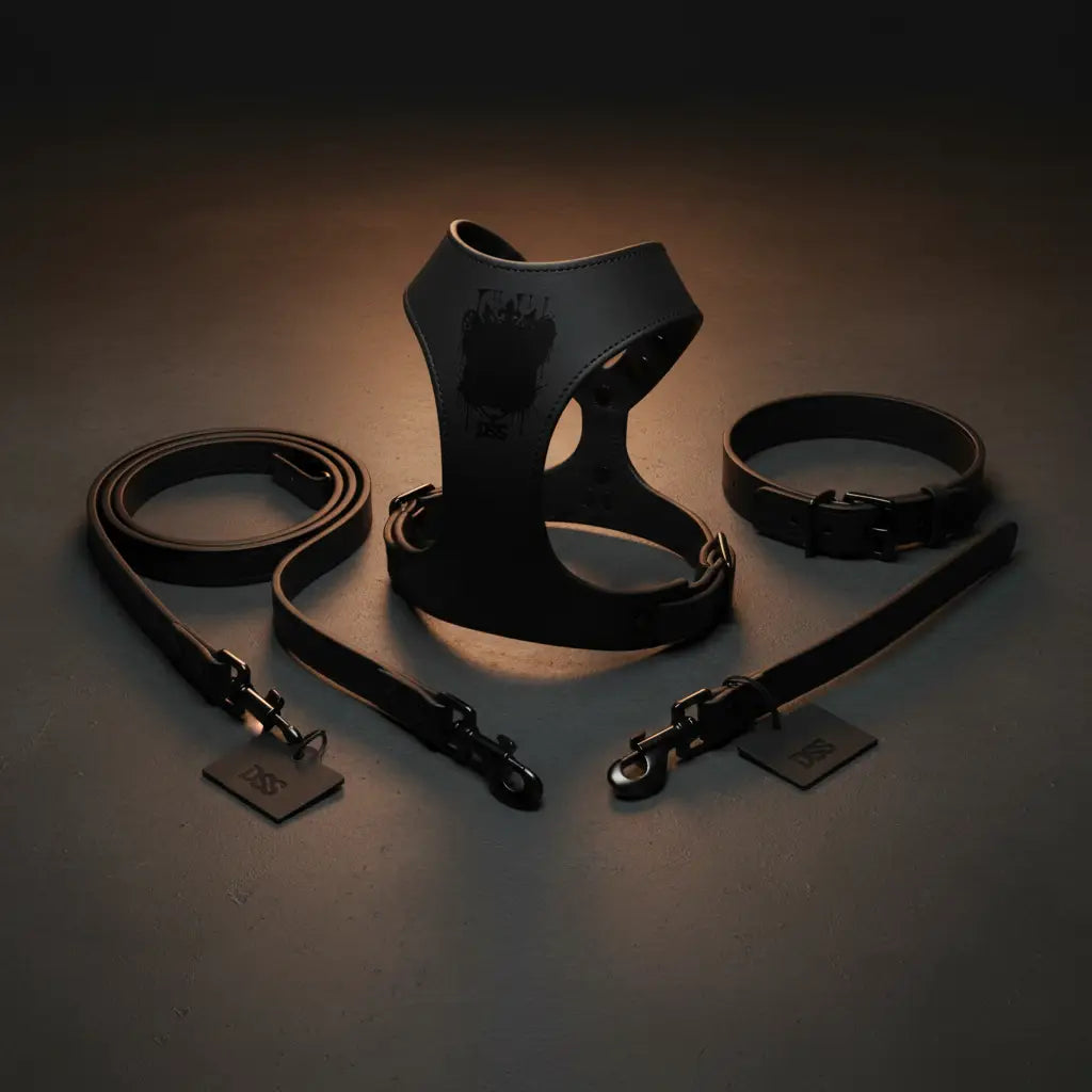 DSS Black Label full accessory set with harness, leash, and collar