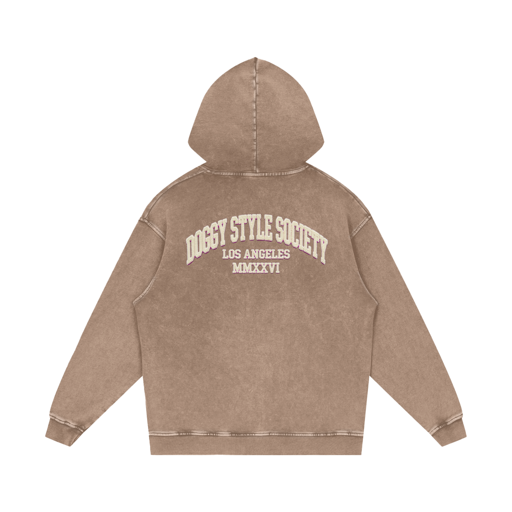 Doggy Style Societ- Varsity Vintage print- Luxury Snow Washed Loose Cotton Hoodie