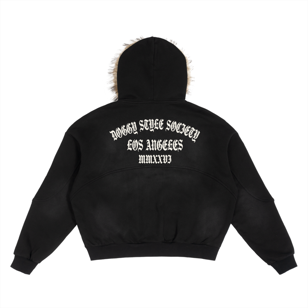 Sun Fade Boxy Detachable Fur Hoodie - Gothic - LA Rue Collection