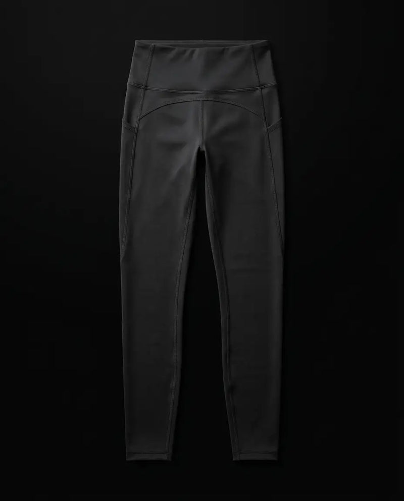 Black on Black Yoga Pants with Hidden Phone Pocket, flat-lay
