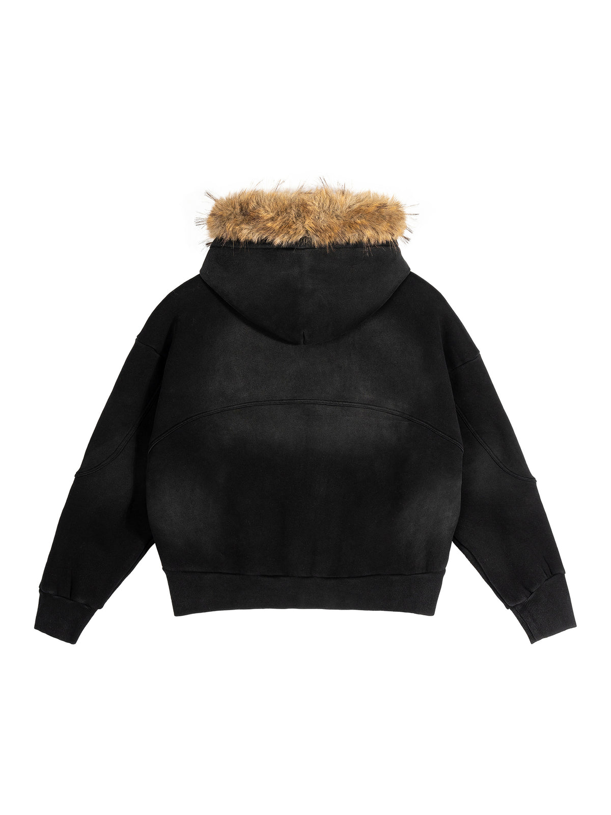 Sun Fade Boxy Detachable Fur Hoodie - Gothic - LA Rue Collection