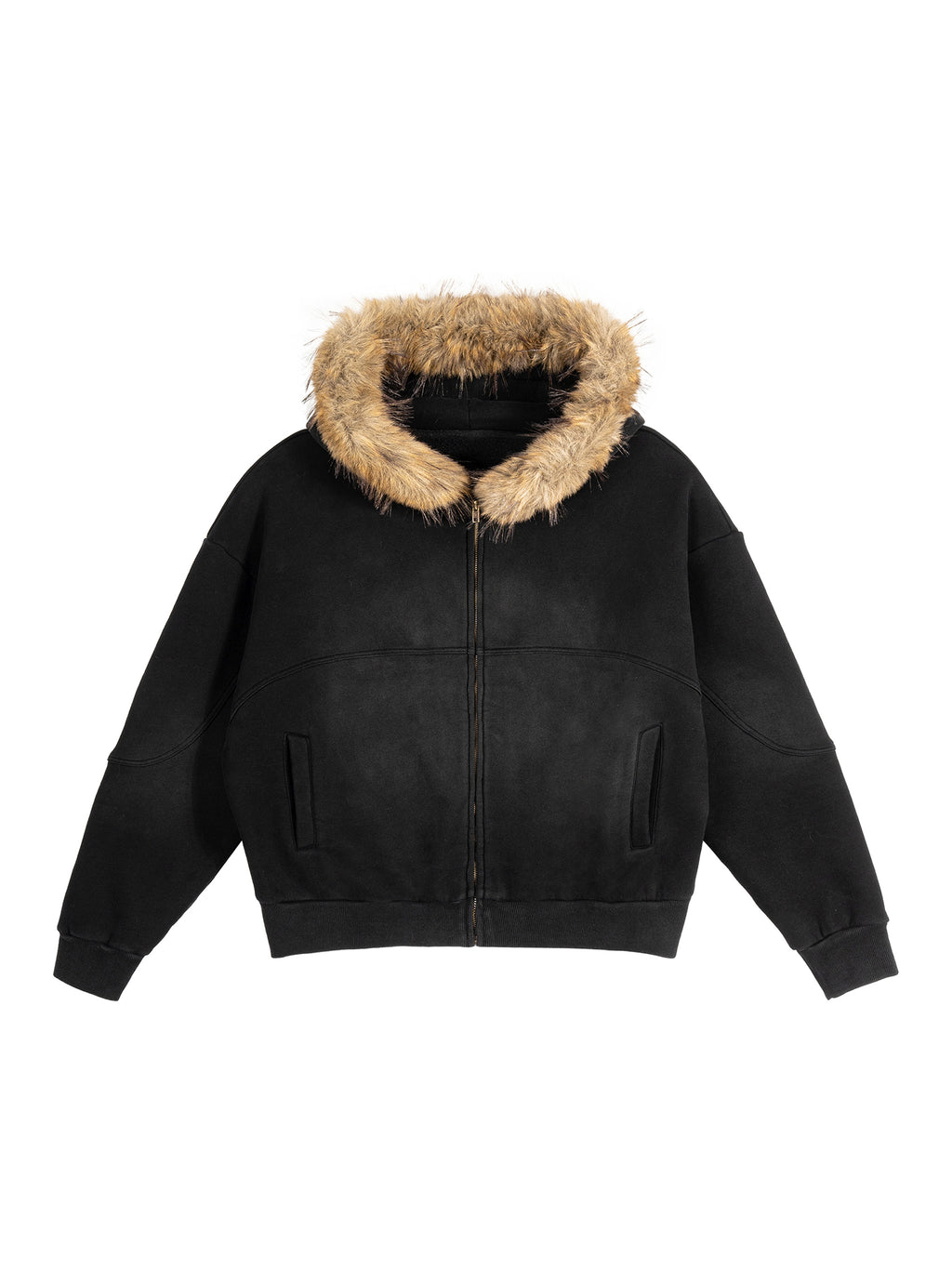 Sun Fade Boxy Detachable Fur Hoodie - Gothic - LA Rue Collection